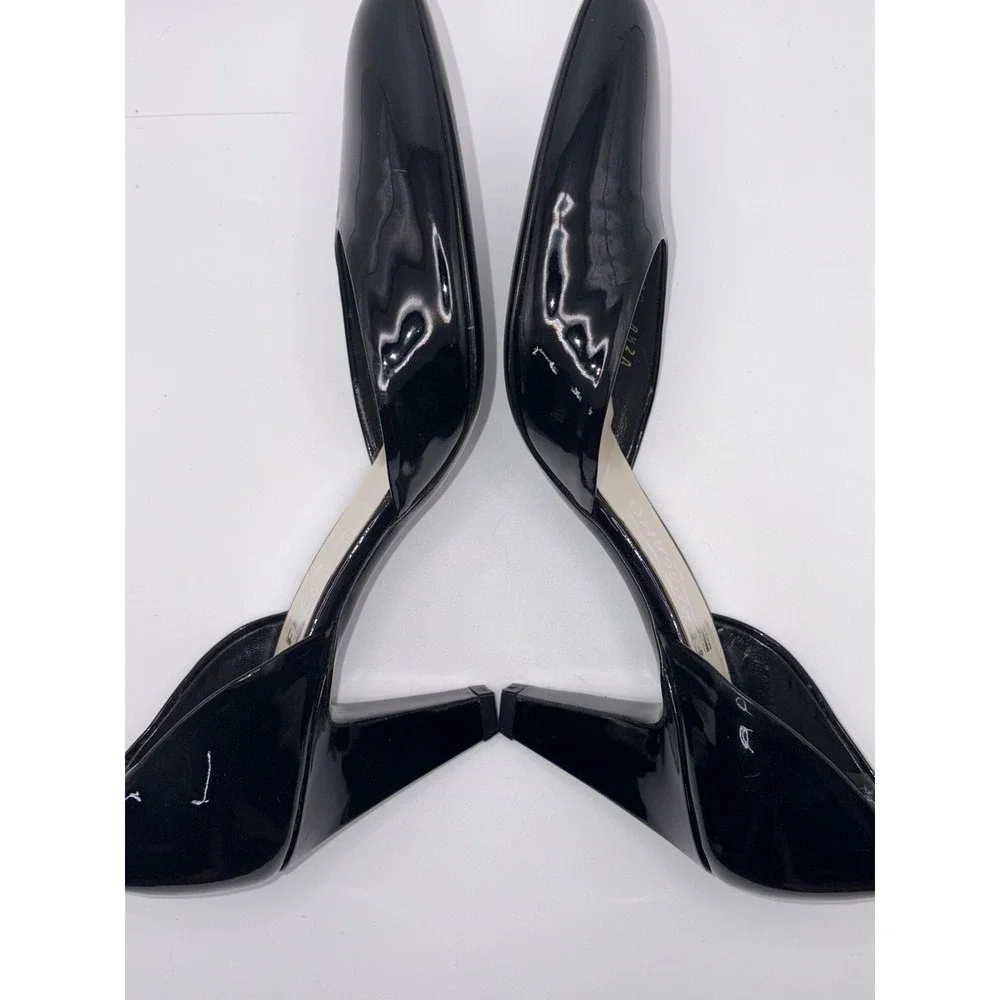 Salvatore Ferragamo Black Patent Leather D'Orsay Pumps 8.5 2A Made in Italy